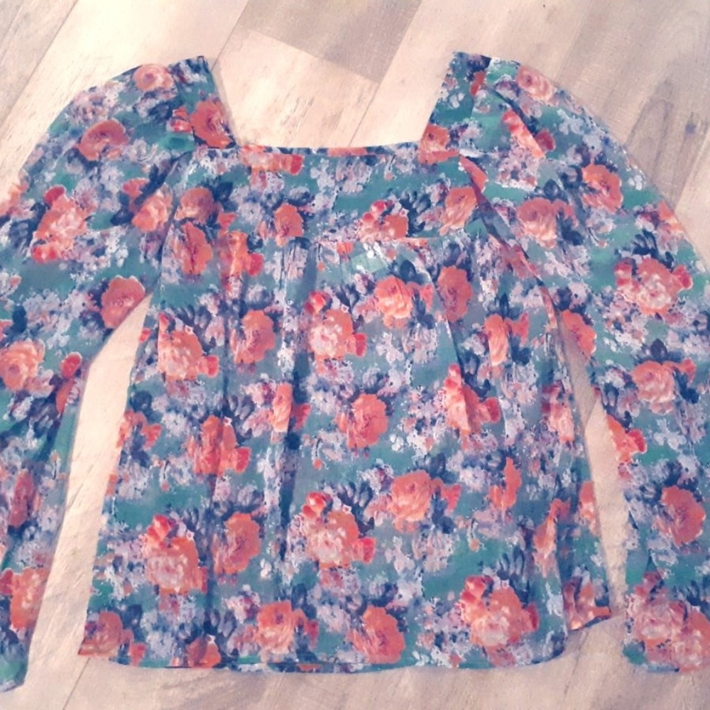 Fire Los Angeles Sheer Top Green Florals